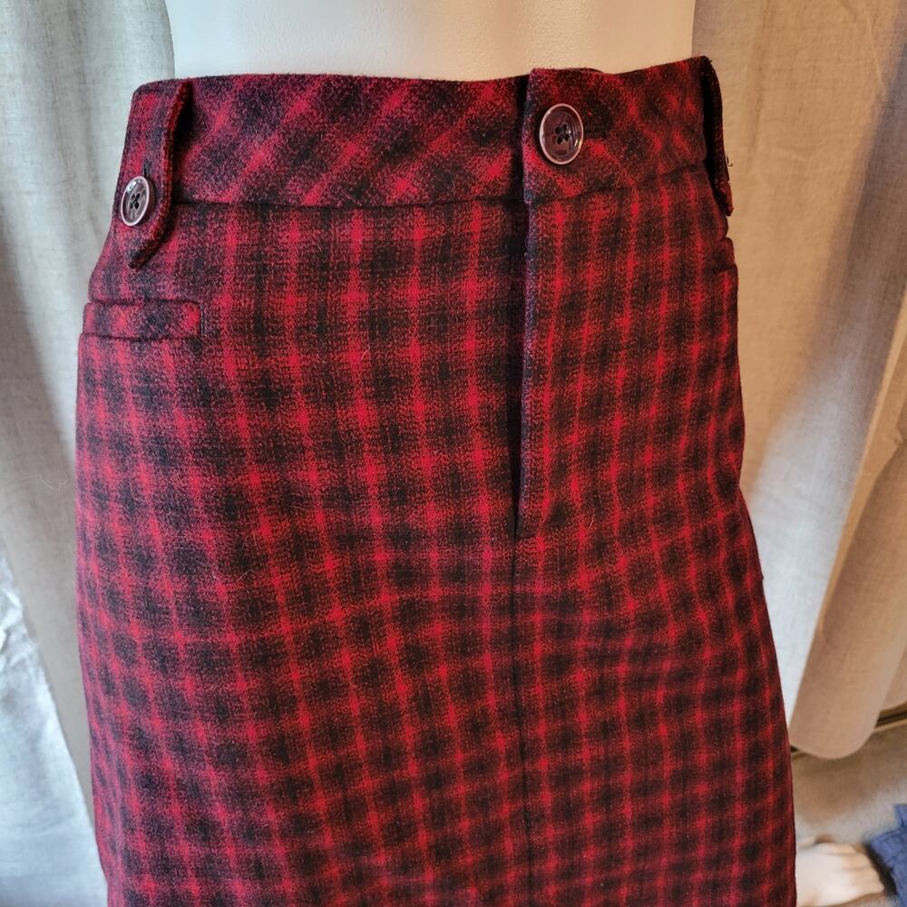 Eddie Bauer Plaid Wool Skirt Red Black Size T10 Fully Lined Knee Length Pencil - Picture 2 of 8